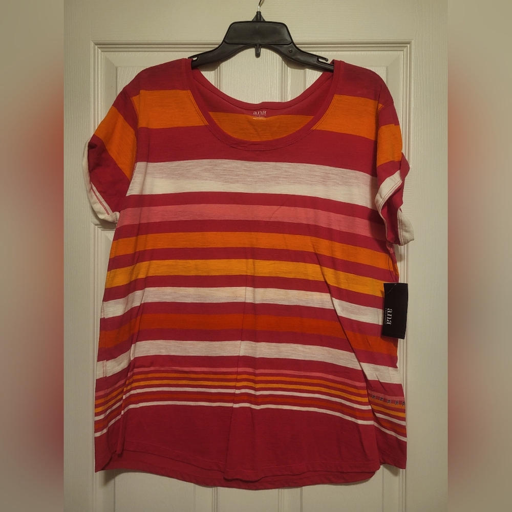 a.n.a Women's Striped Top - Red, Pink, Orange